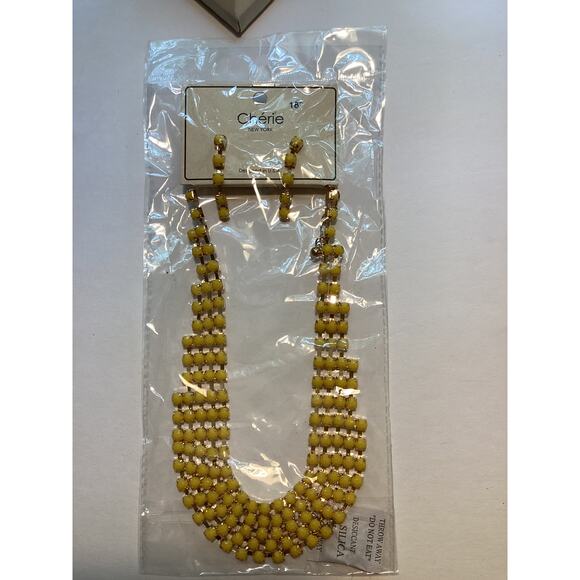 1788 NIP Cherie 5 Row Yellow Stones Gold 18" Necklace with Matching Earrings - Picture 5 of 5